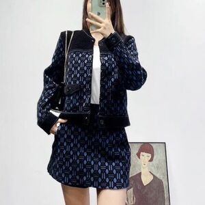 Maje Black and Blue Textured Jacket and skort